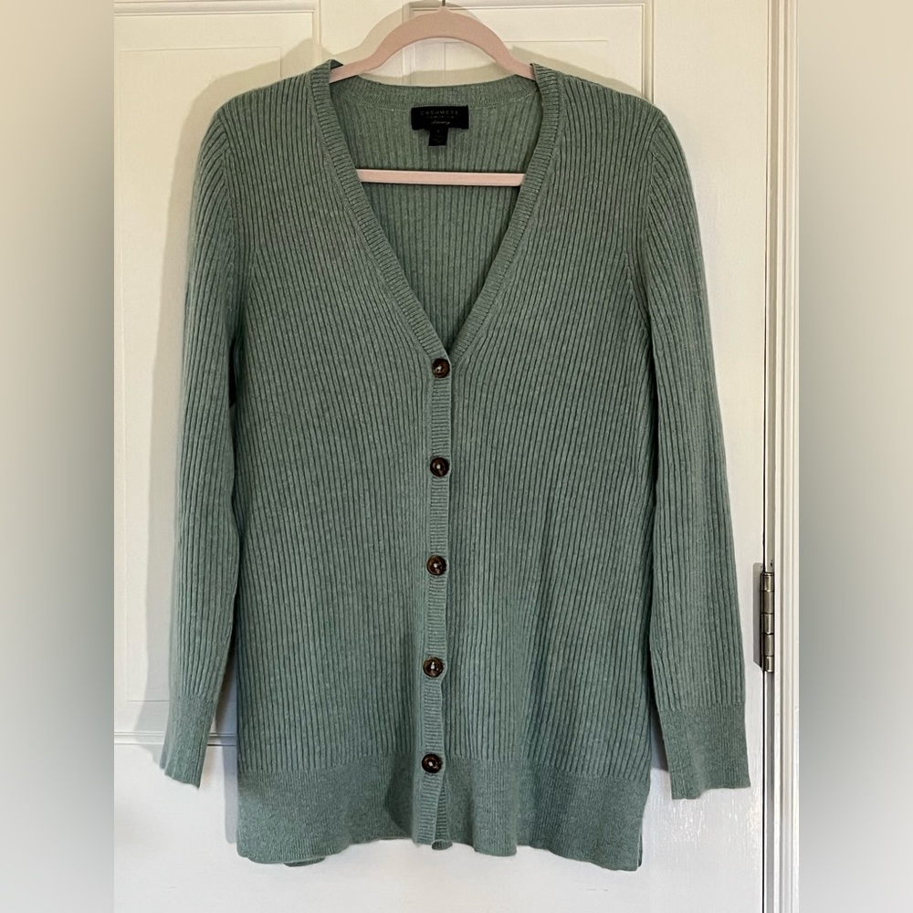 Charter Club Sage Green Cashmere Vneck Cardigan Size Large